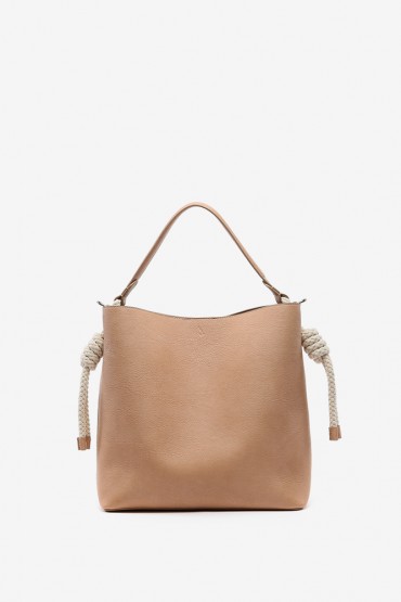 Women's camel hobo bag with knotted handle