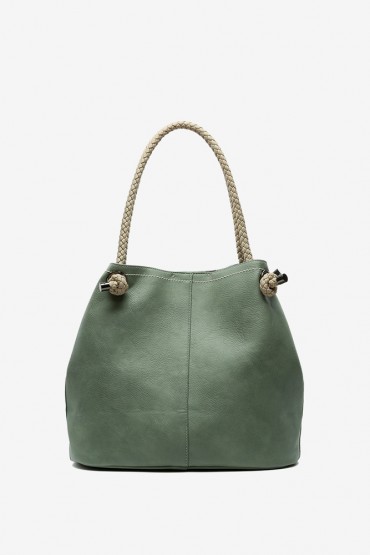 Women's green shoulder bag with knotted handle
