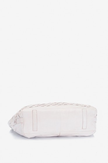 Women's beige shopper bag in braided leather