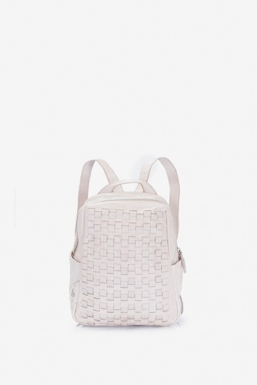 Women's beige backpack in braided leather