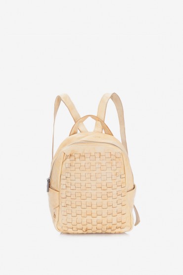 Women's yellow backpack in braided leather