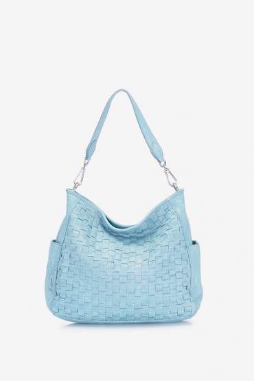 Women's turquoise hobo bag in braided leather