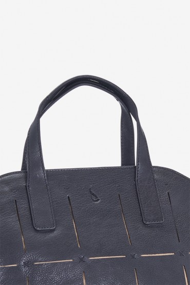 Women's black shopper bag in black die-cut leather