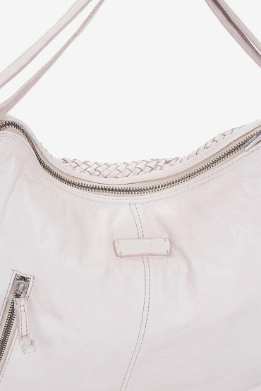 Bolso-mochila de mujer de piel trenzada en beige