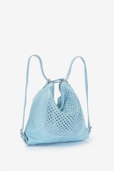 Women's turquoise bag-backpack in braided leather