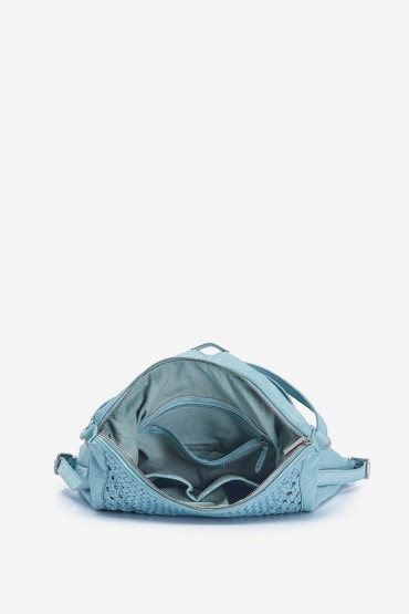 Bolso-mochila de mujer de piel trenzada en turquesa