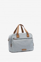 Woman\'s light blue jacquard bowling handbag