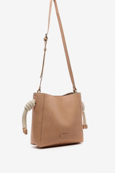 Women's camel crossbody bag with knotted handle
