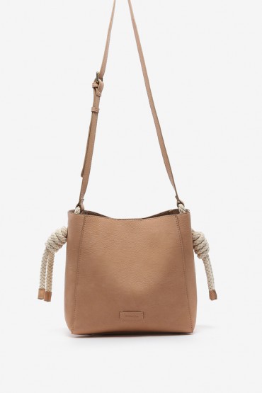 Women's camel crossbody bag with knotted handle