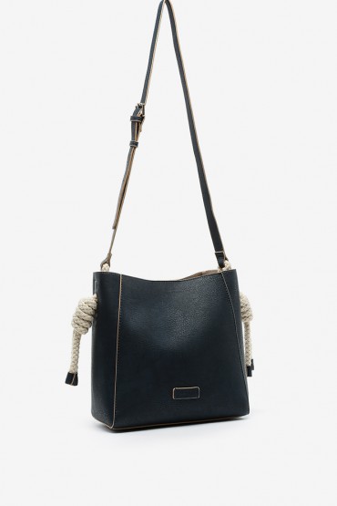 Women's blue crossbody bag with knotted handle