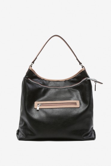 Women's black reversible hobo bag