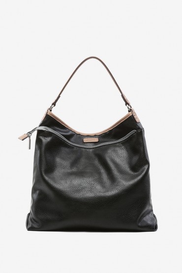 Women's black reversible hobo bag