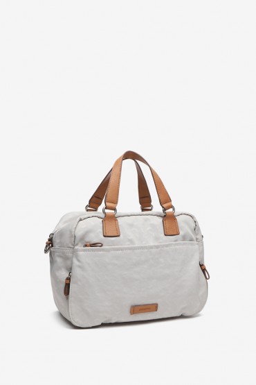 Woman's beige jacquard bowling handbag