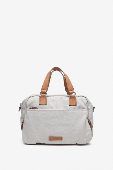 Woman's beige jacquard bowling handbag
