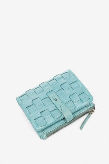 Women's turquoise small women's braided leather wallet