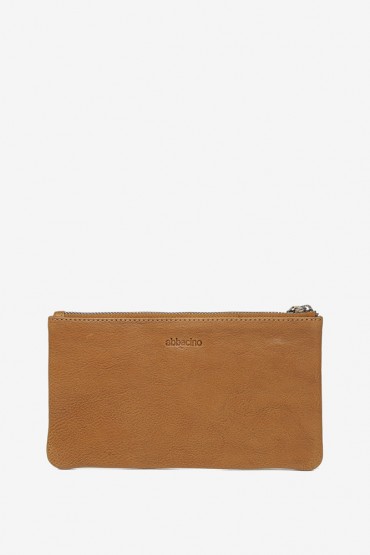 Women's cognac leather cosmetic bag in die-cut leather