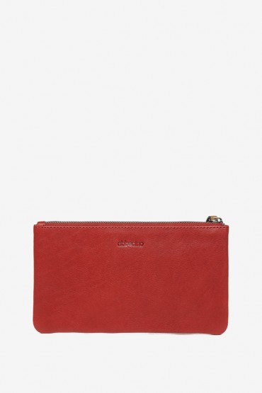 Women's red leather cosmetic bag in die-cut leather
