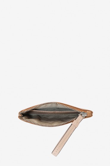 Women's cognac women's leather coin purse in die-cut leather