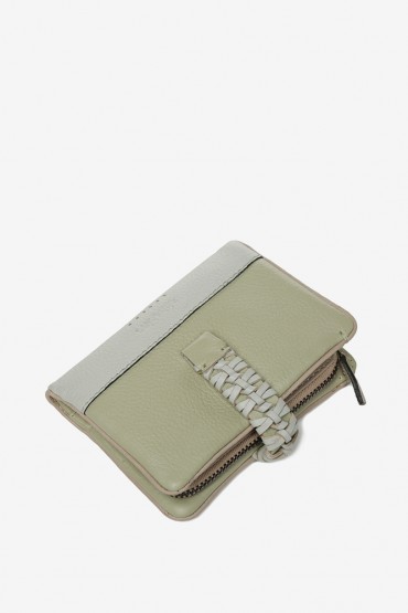 Women's green small two-tone leather wallet