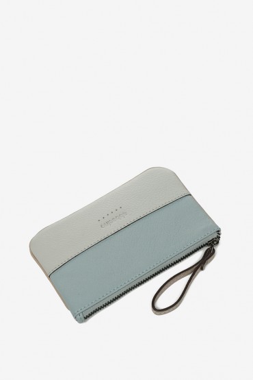 Women's light blue two-tone leather coin purse