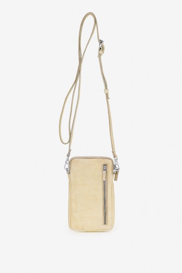 Women's yellow braided leather mini phone bag