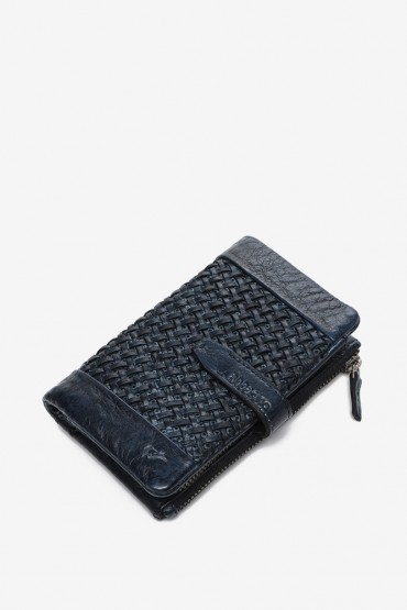 Women's blue braided leather medium wallet