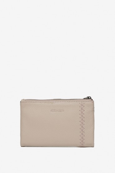 Women's beige leather medium wallet