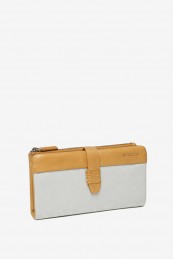 Woman\'s beige leather and nylon large wallet
