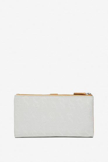 Woman's beige leather and nylon large wallet