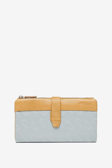 Woman's light blue leather and nylon large wallet