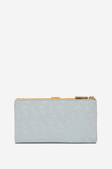 Woman's light blue leather and nylon large wallet