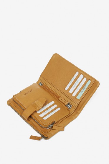 Woman's kamel leather and nylon medium wallet