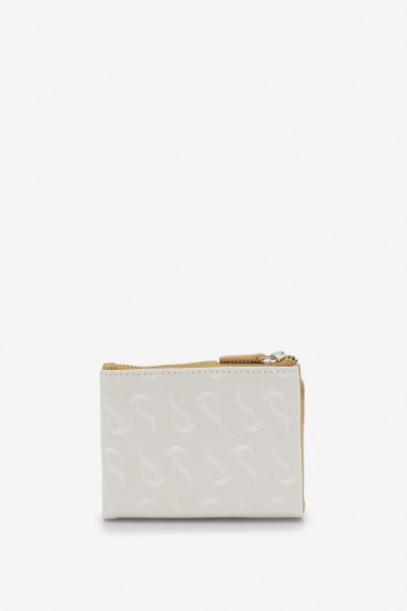Woman's beige leather and nylon small wallet