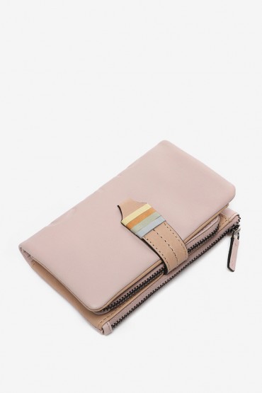 Women's medium leather wallet with logo in pink