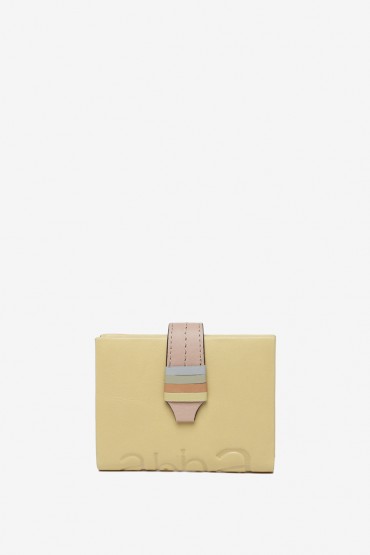 Women's  leather card holder with logo in yellow
