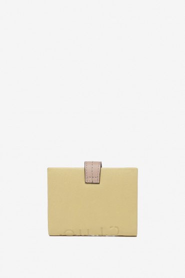Women's  leather card holder with logo in yellow