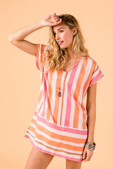 Women's cotton kaftan with orange striped print