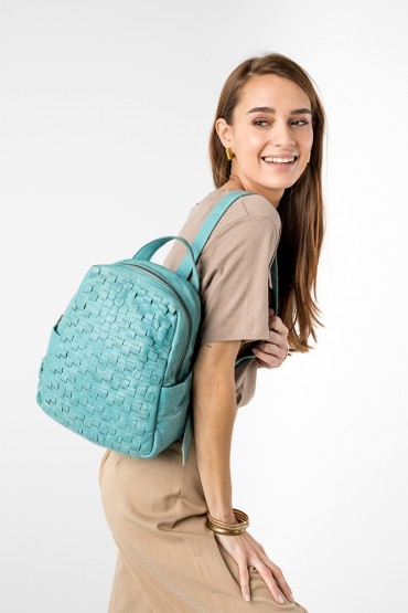 Women's turquoise backpack in braided leather
