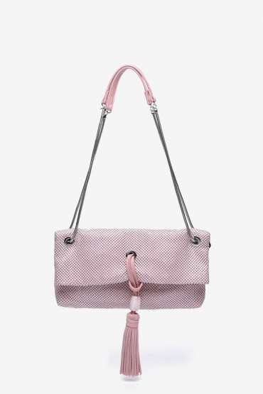 Women's pink metallic mesh baguette party bag
