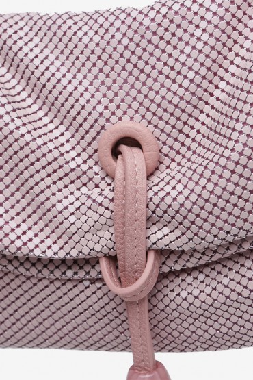Bolso de fiesta de mujer estilo baguette de malla metálica en rosa