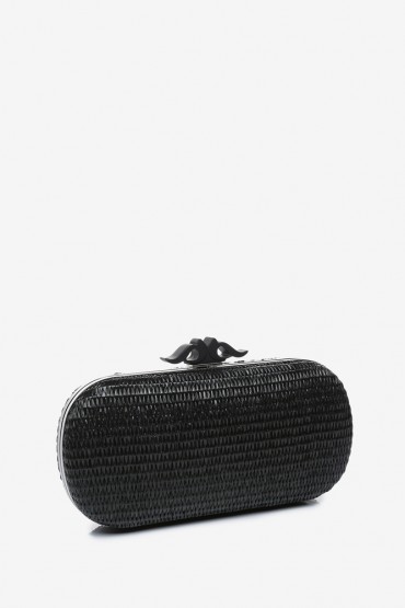 Women's black raffia clutch party bag