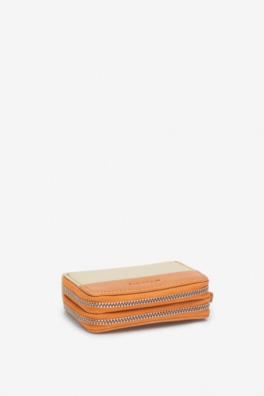 Woman's kamel leather and nylon small wallet