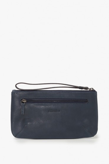 Women's large wallet in blue leather