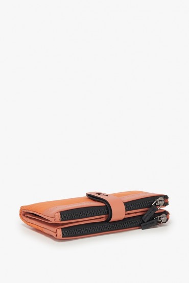 Women's large leather and orange nylon wallet
