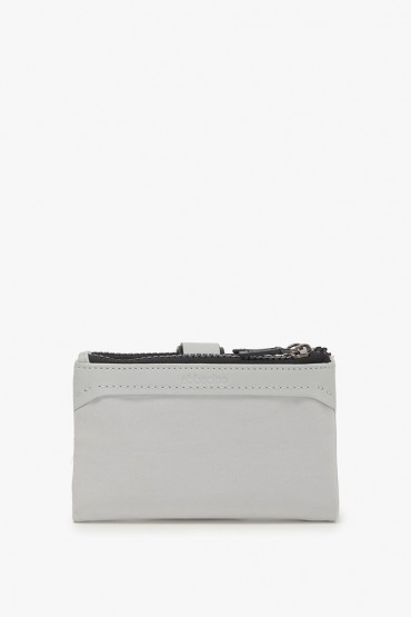 Women's medium sized leather and grey nylon wallet