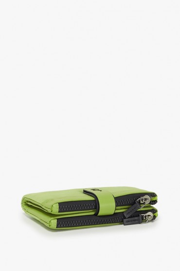 Women's medium sized leather and green nylon wallet