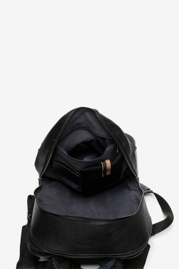 Men's backpack in recycled materials black whit die-cut details