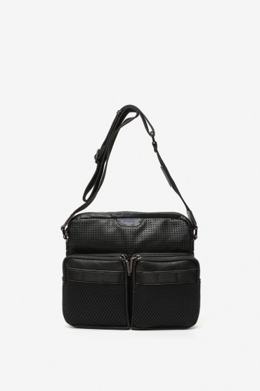 Large men's shoulder bag for i-Pad in black recycled materials