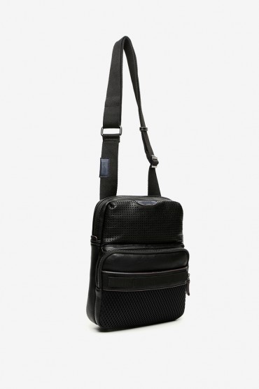 Men's small crossbody bag for i-Pad in black recycled materials
