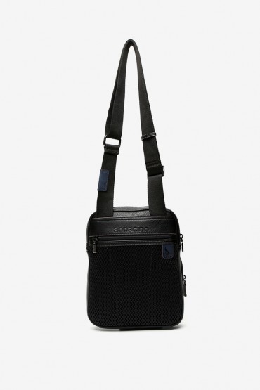 Men's small crossbody bag for i-Pad in black recycled materials
